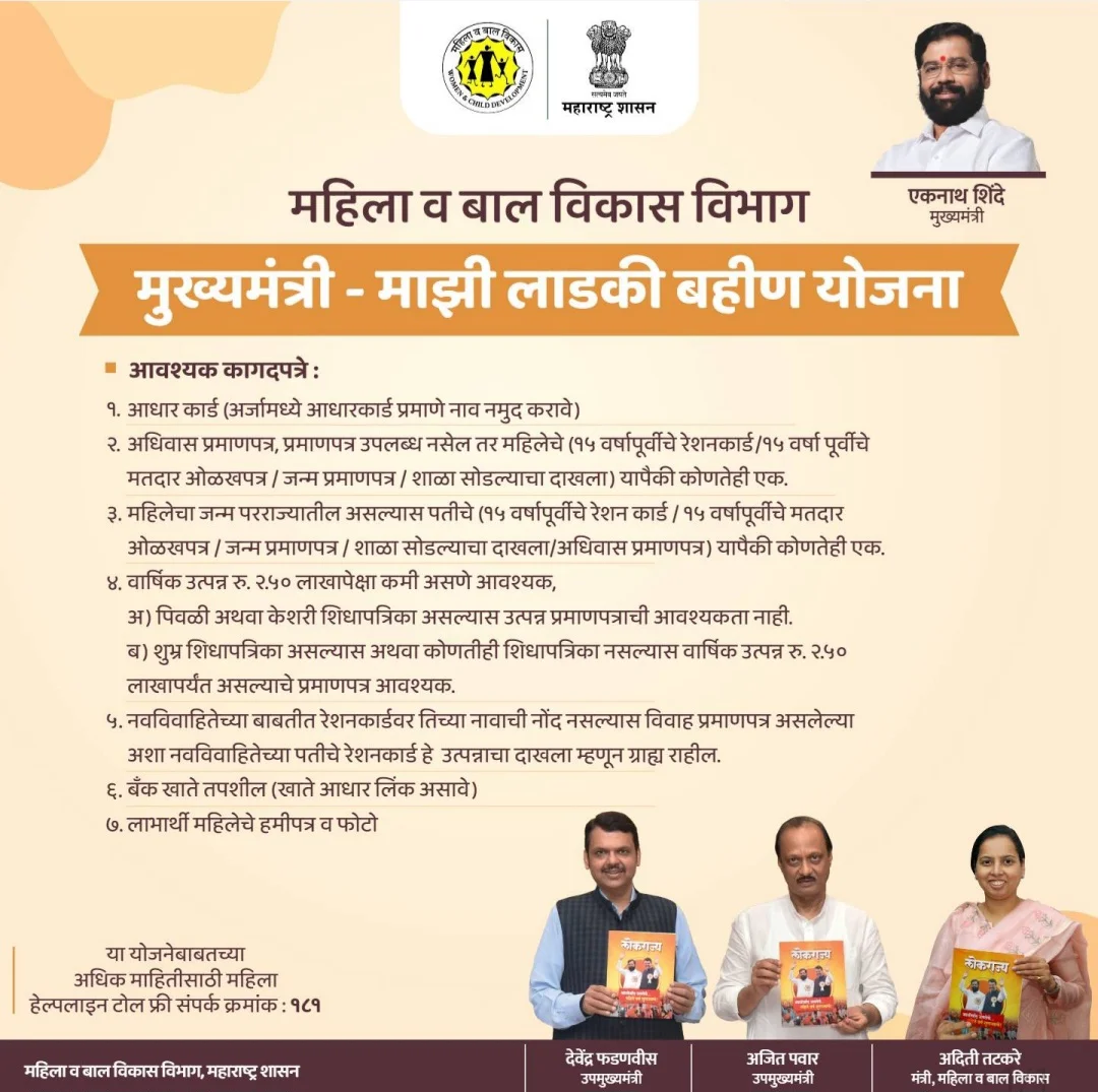 Ladki Bahin Yojana: Official website, Apply online, Form Link & Beneficiary List @ladki bahin maharashtra.gov.in Ladaki bahin yojana documents